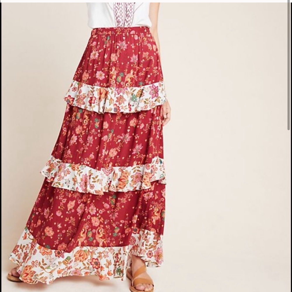 NWT Farm Rio Portia Red Maxi Skirt Anthro